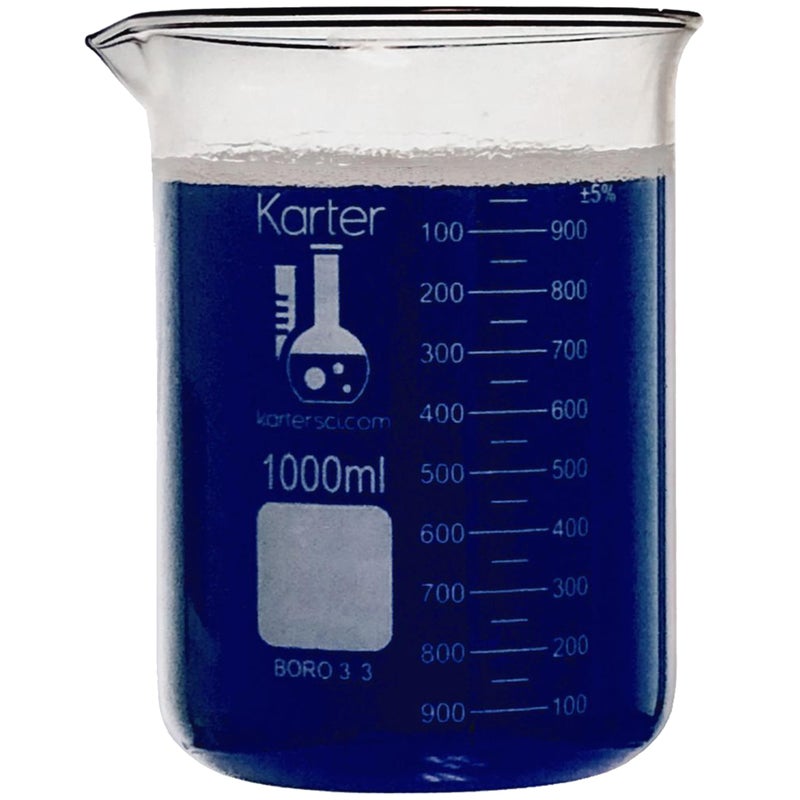 Karter Scientific 1000ml Beaker, Low Form Griffin, Boro. 3.3 Glass, Double Scale, Graduated, Karter Scientific 213D27 (Single) - Image 1